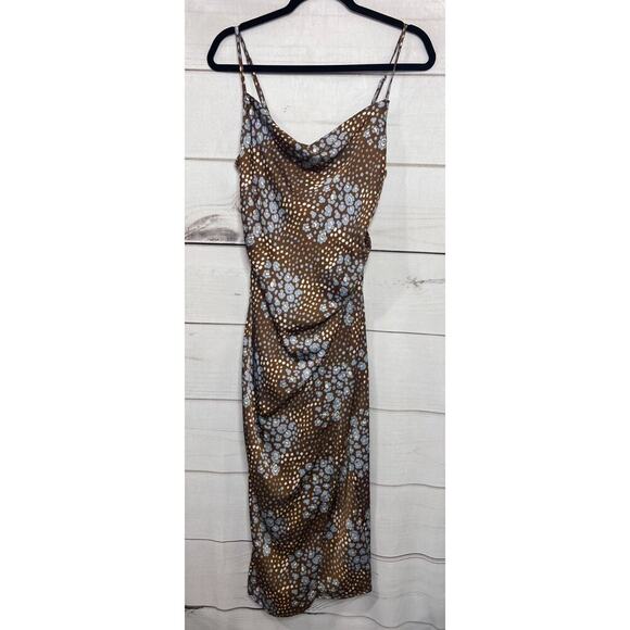 Molly Green Slip Dress Size SM Brown With Blue White Flowers Flirty 3 - Picture 1 of 5